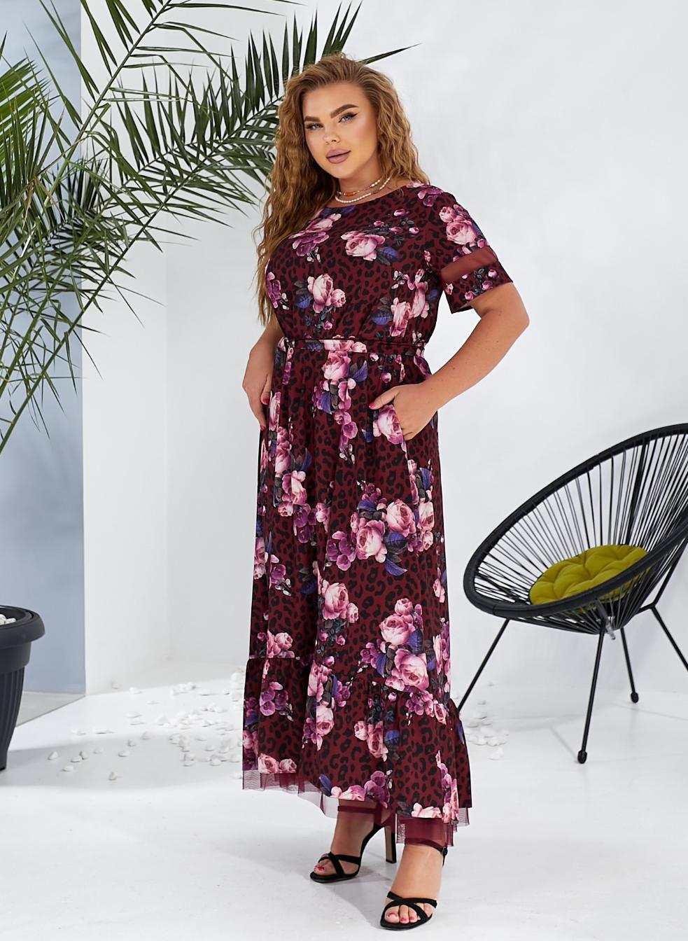 Женское платье длинное с воланом по низу 