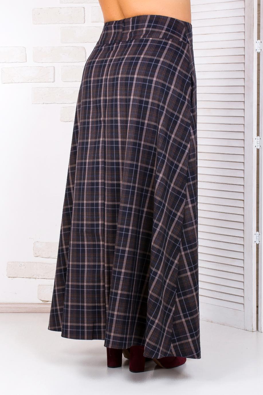 Длинная клетчатая юбка с карманами