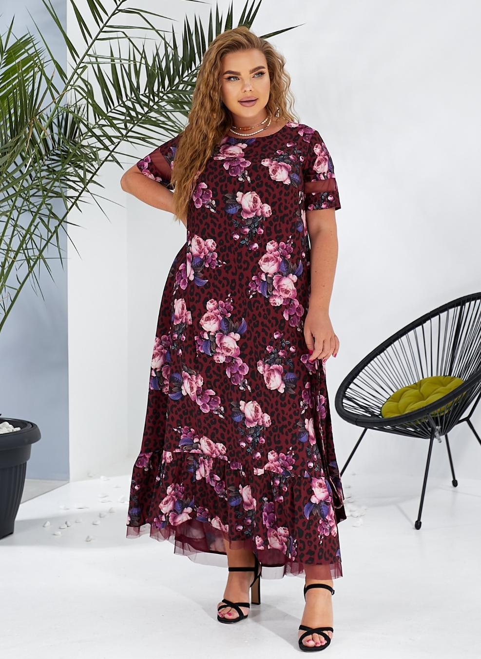 Женское платье длинное с воланом по низу 