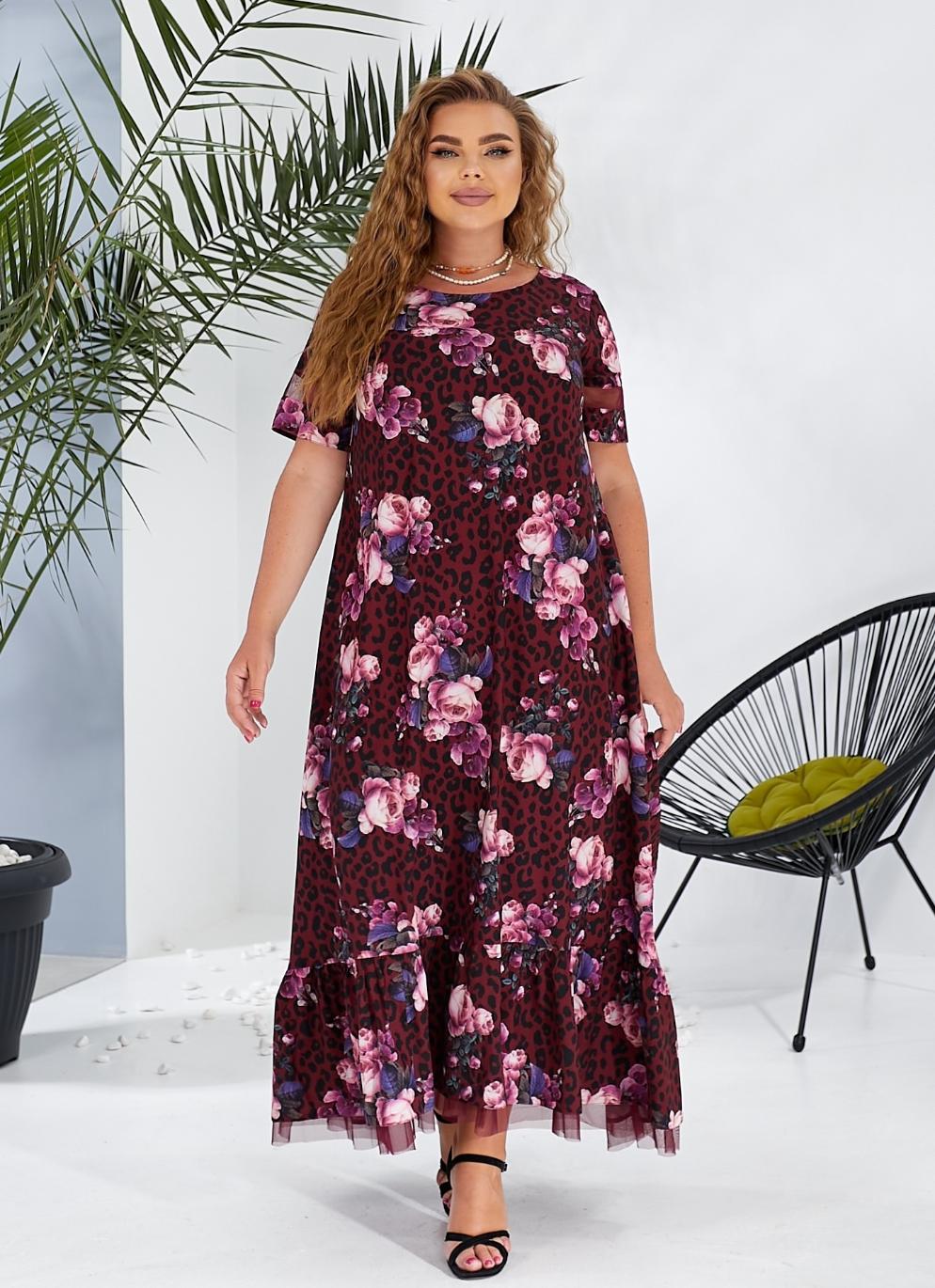 Женское платье длинное с воланом по низу 