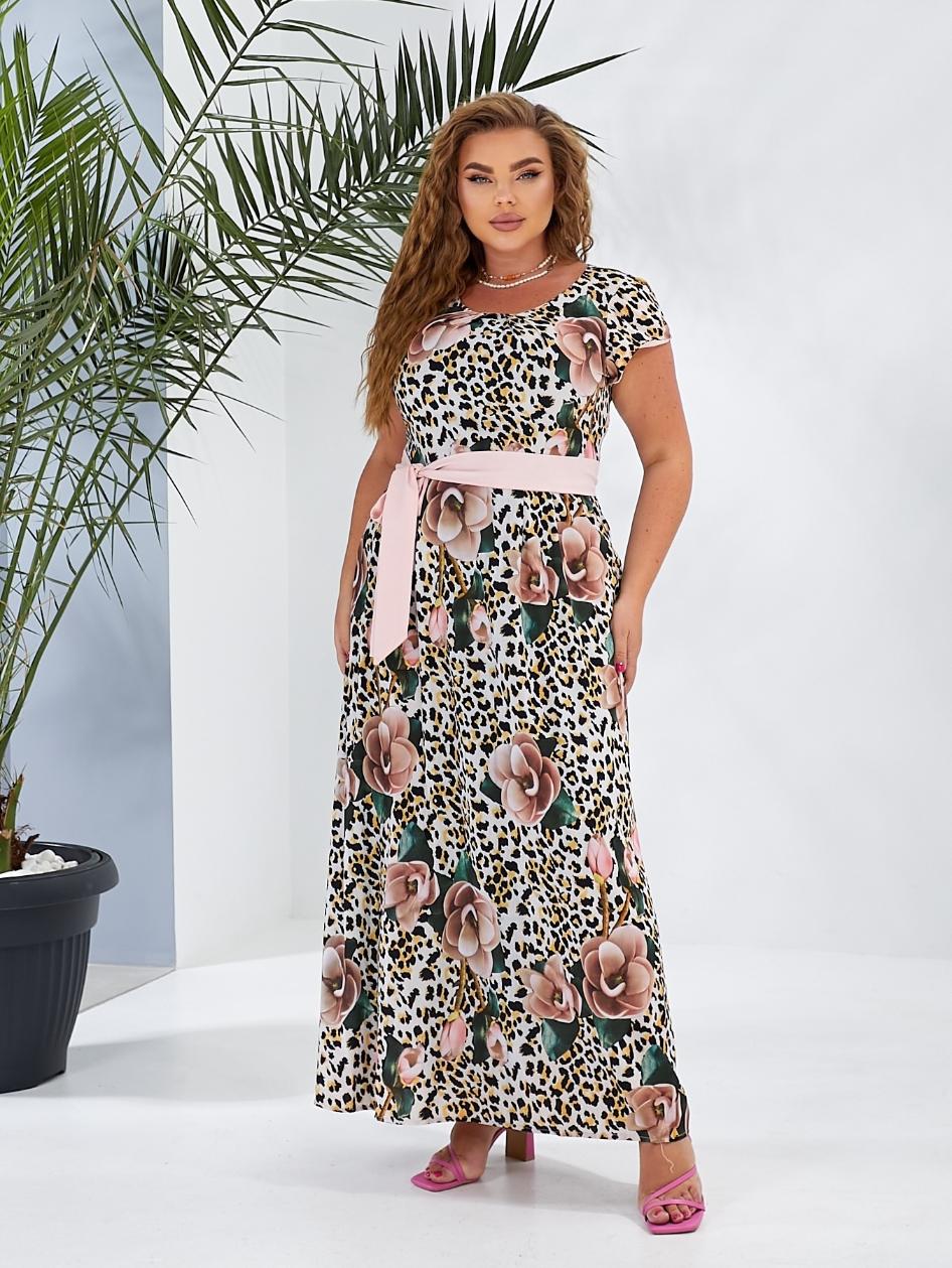 Женское платье в пол с контрастным поясом