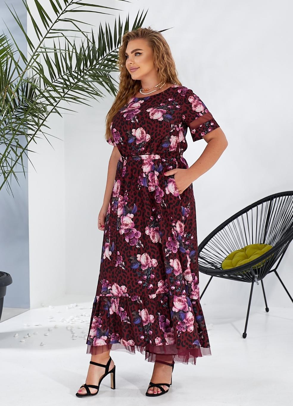 Женское платье длинное с воланом по низу 