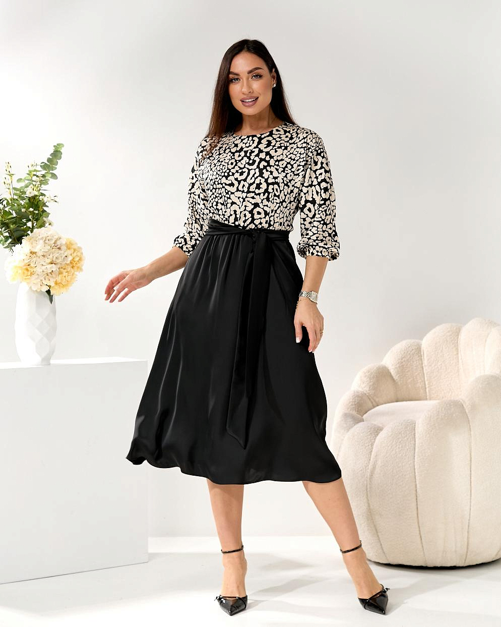 Женское платье комбинированное шелк