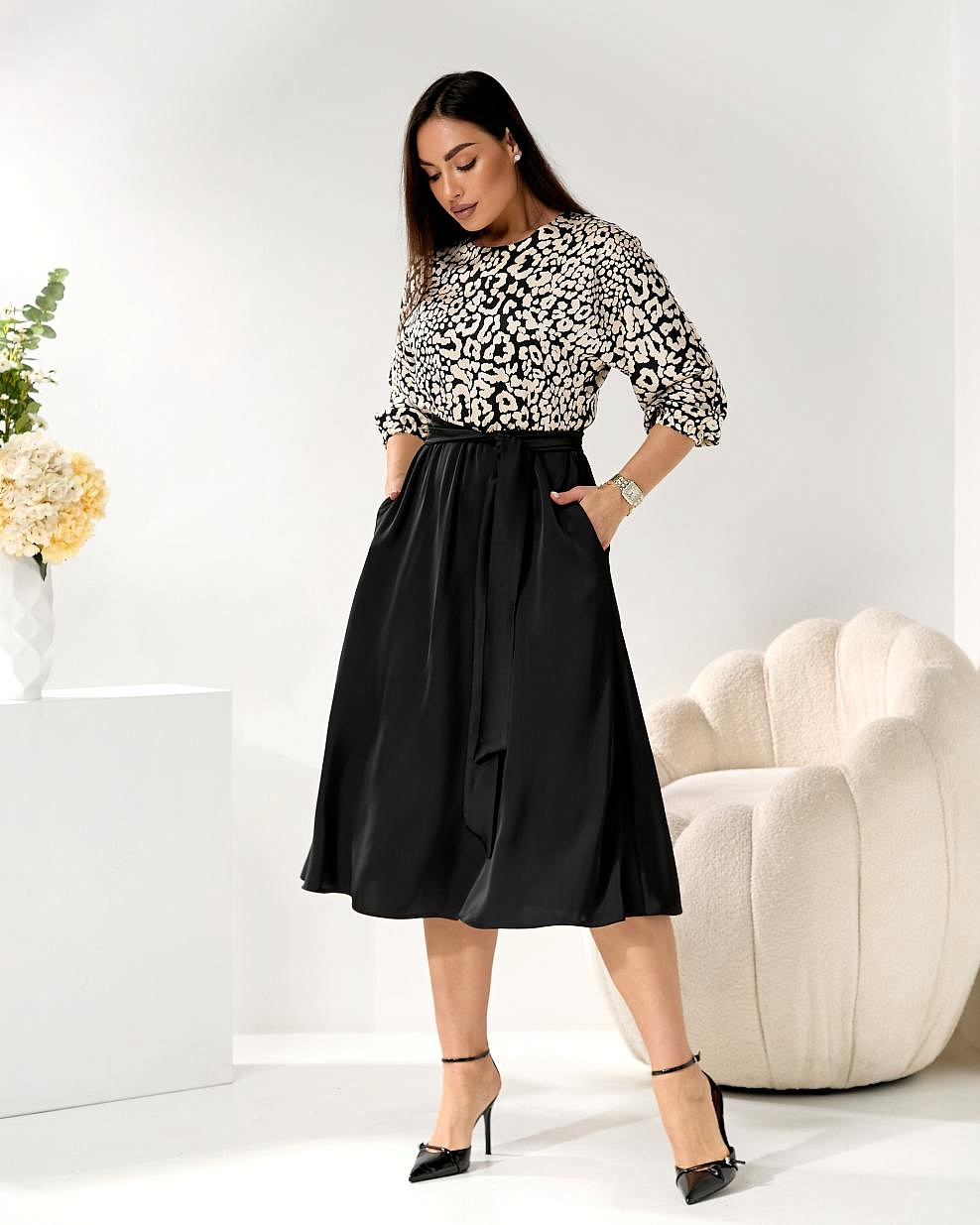 Женское платье комбинированное шелк