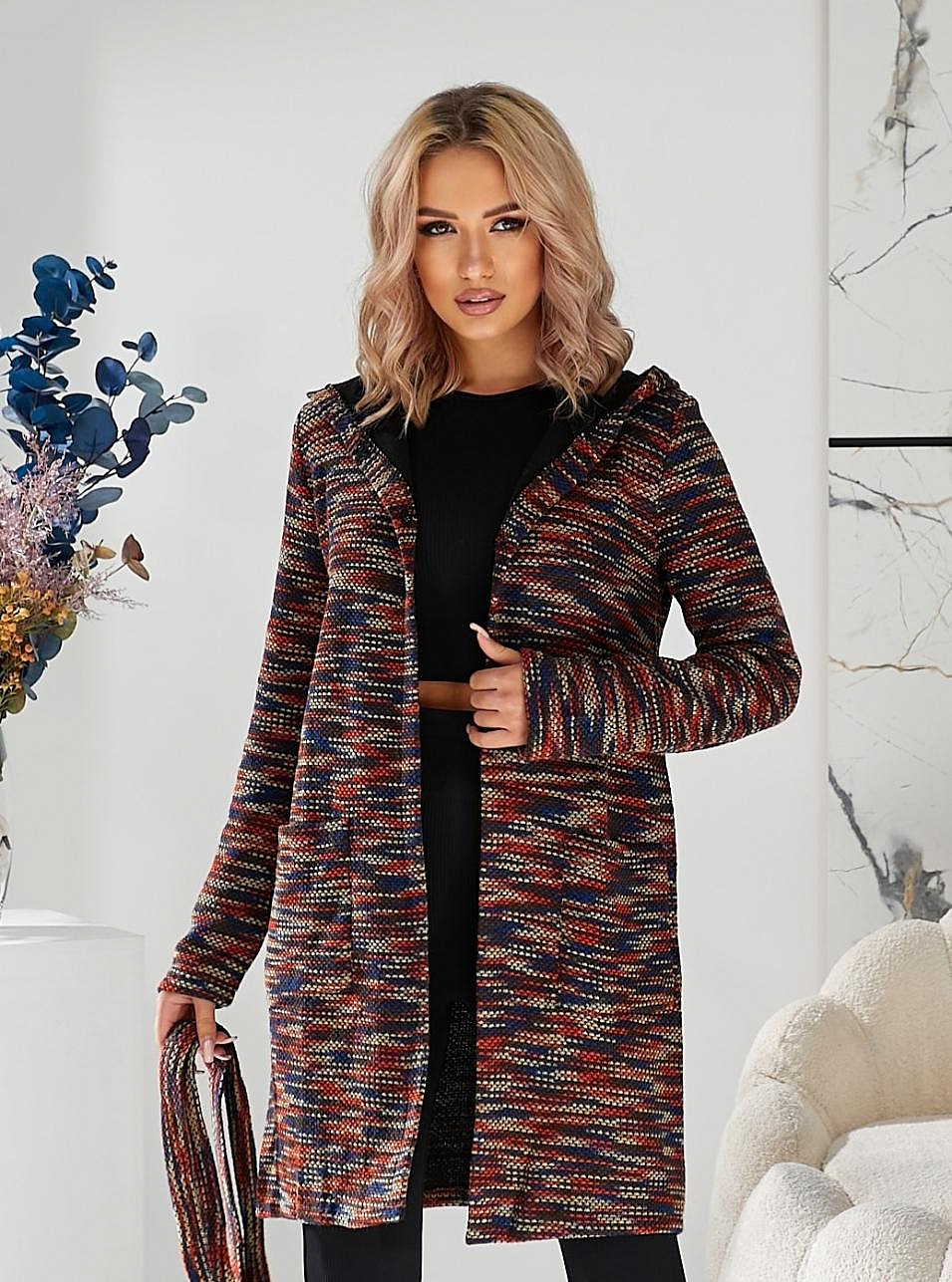 Женский кардиган с капюшоном букле