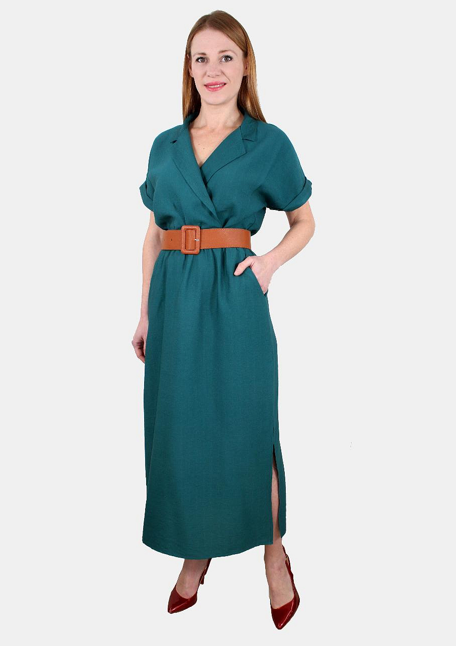 Платье прямое с воротником и поясом