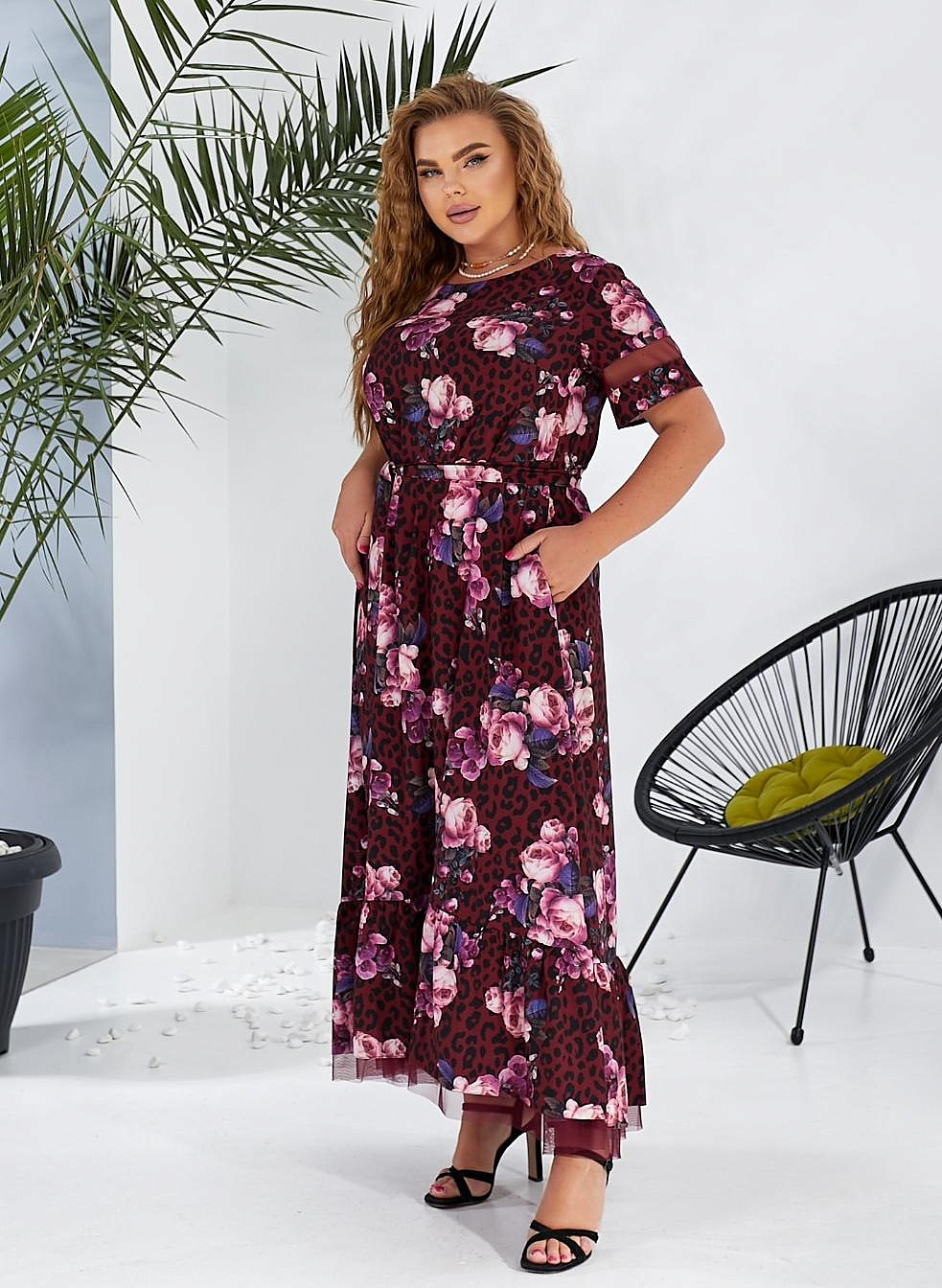 Женское платье длинное с воланом по низу 