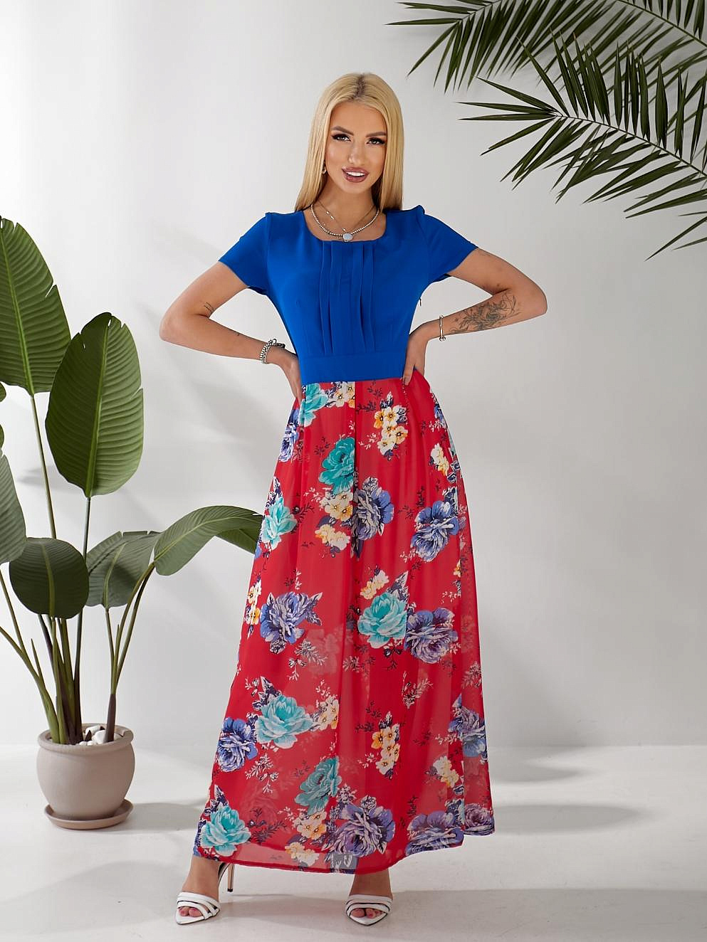 Женское платье комбинированное с шифоном