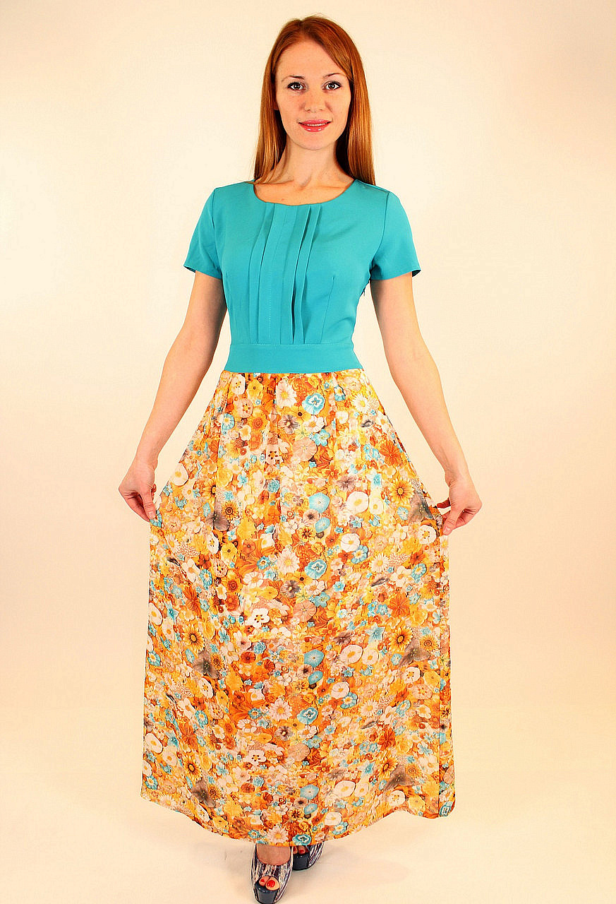 Женское платье комбинированное с шифоном