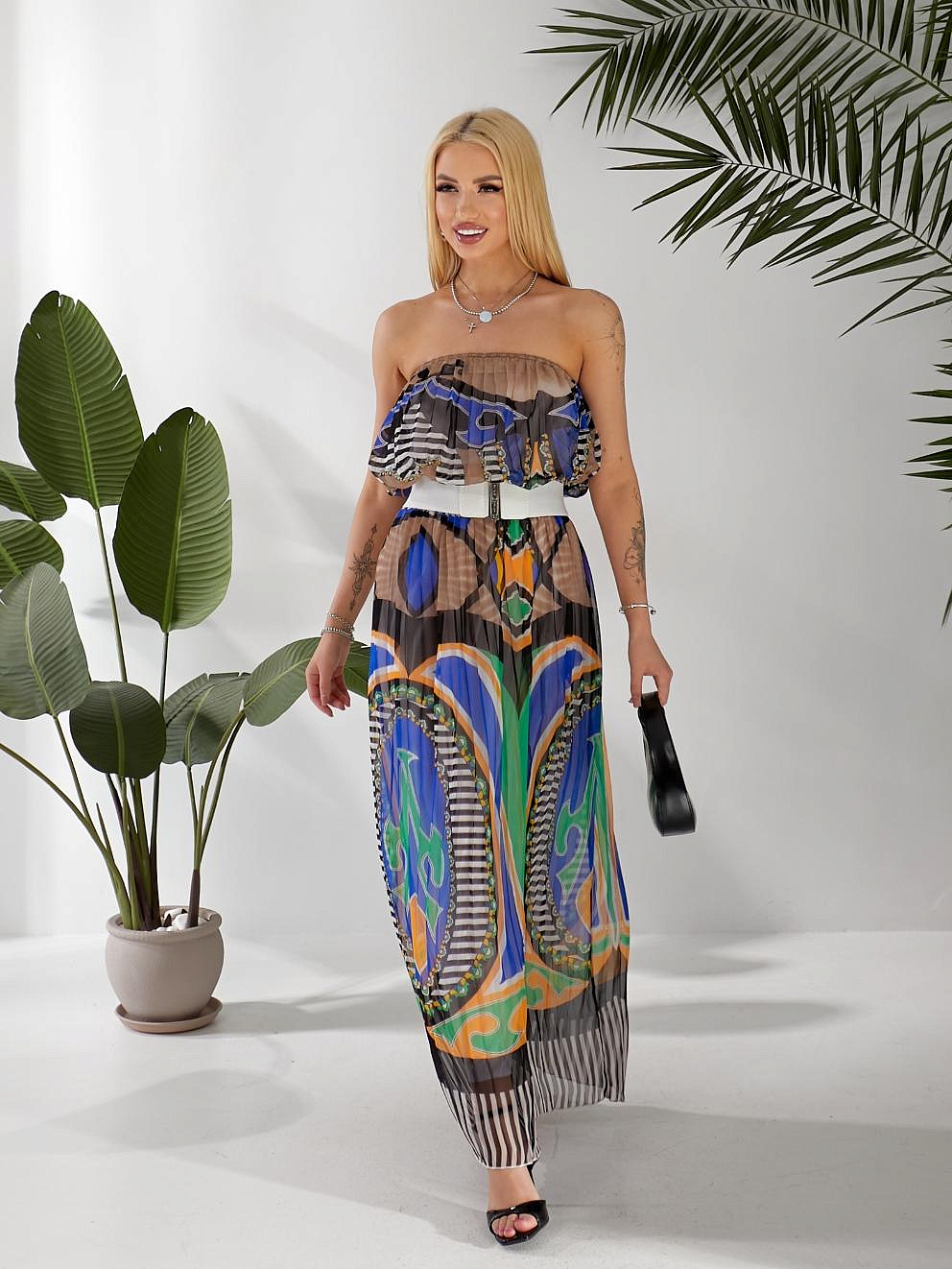 Женское платье длинное в пол плиссе