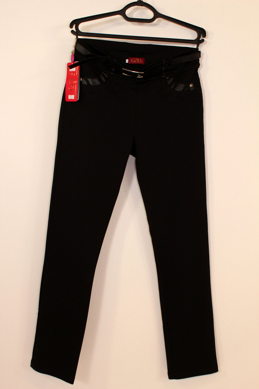 Трикотажные черные брюки с кожаными вставками 46-52 р