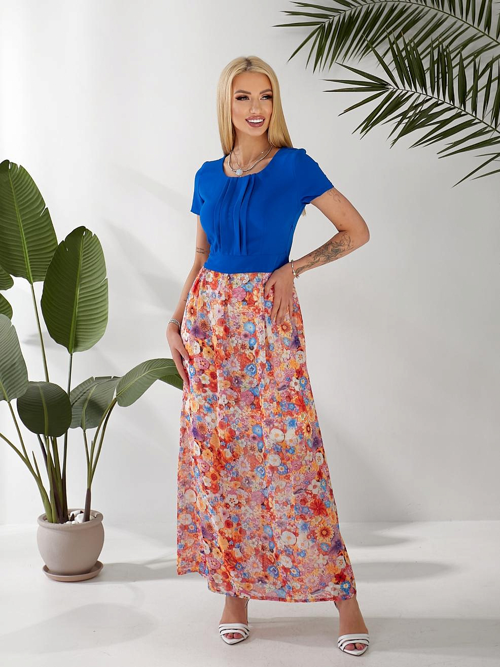 Женское платье комбинированное с шифоном