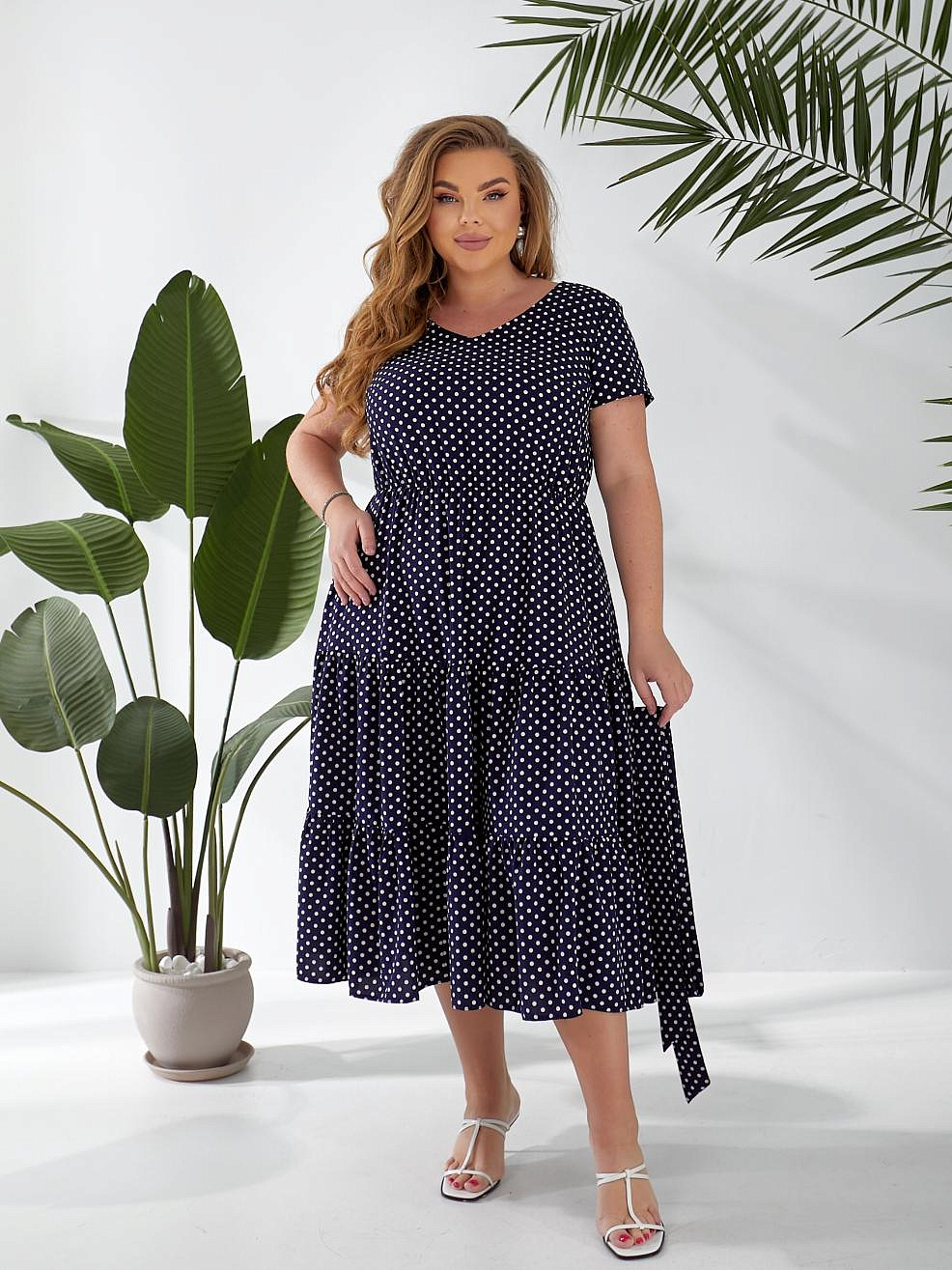 Женское платье ярусное с поясом