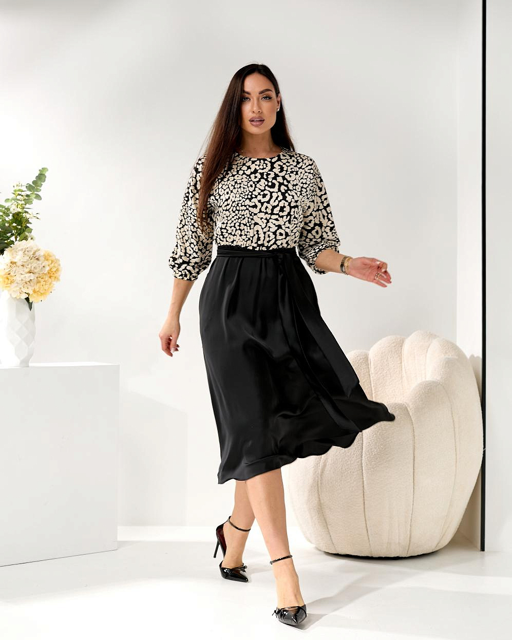 Женское платье комбинированное шелк