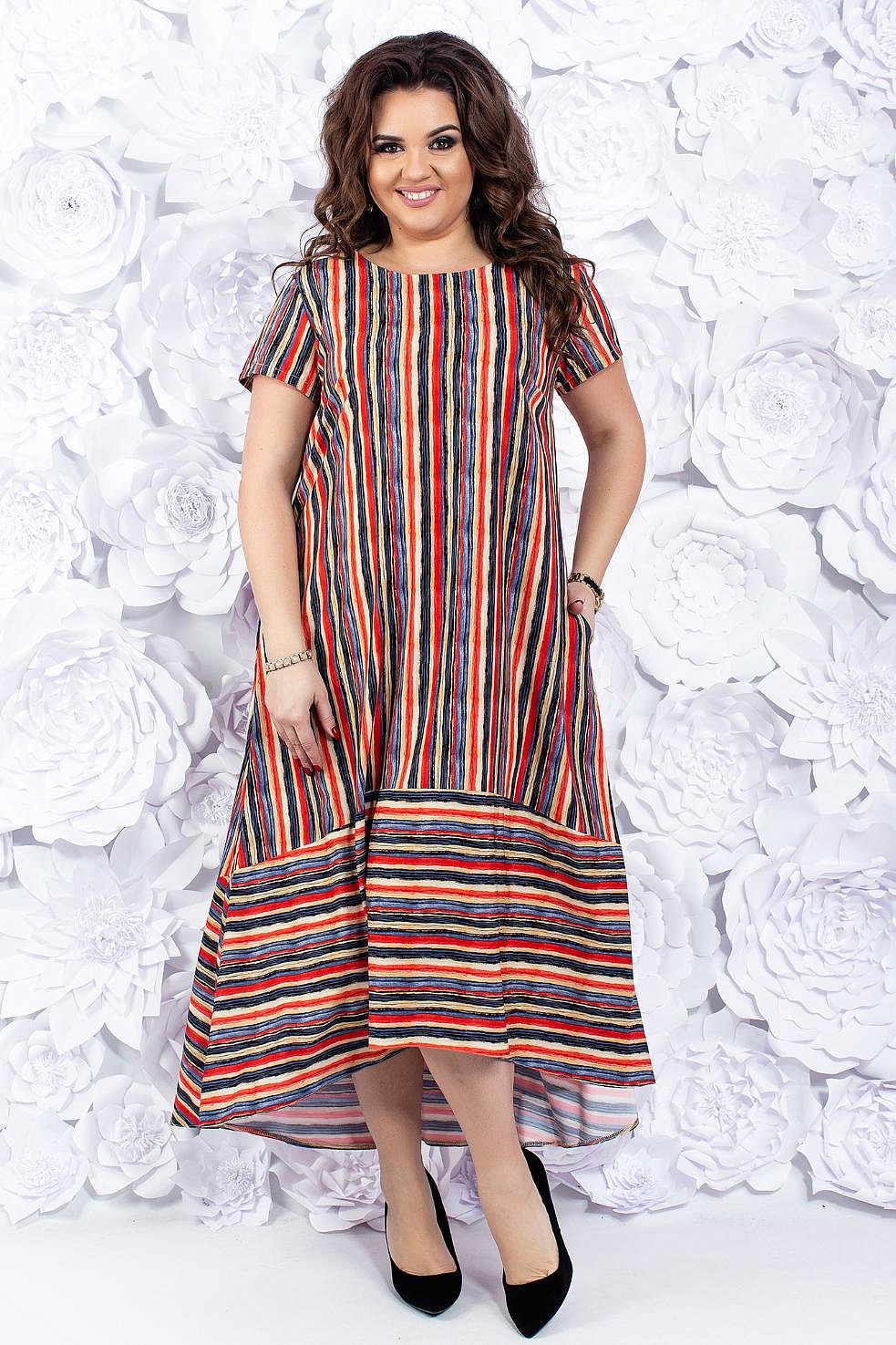 Летнее свободное платье в полоску