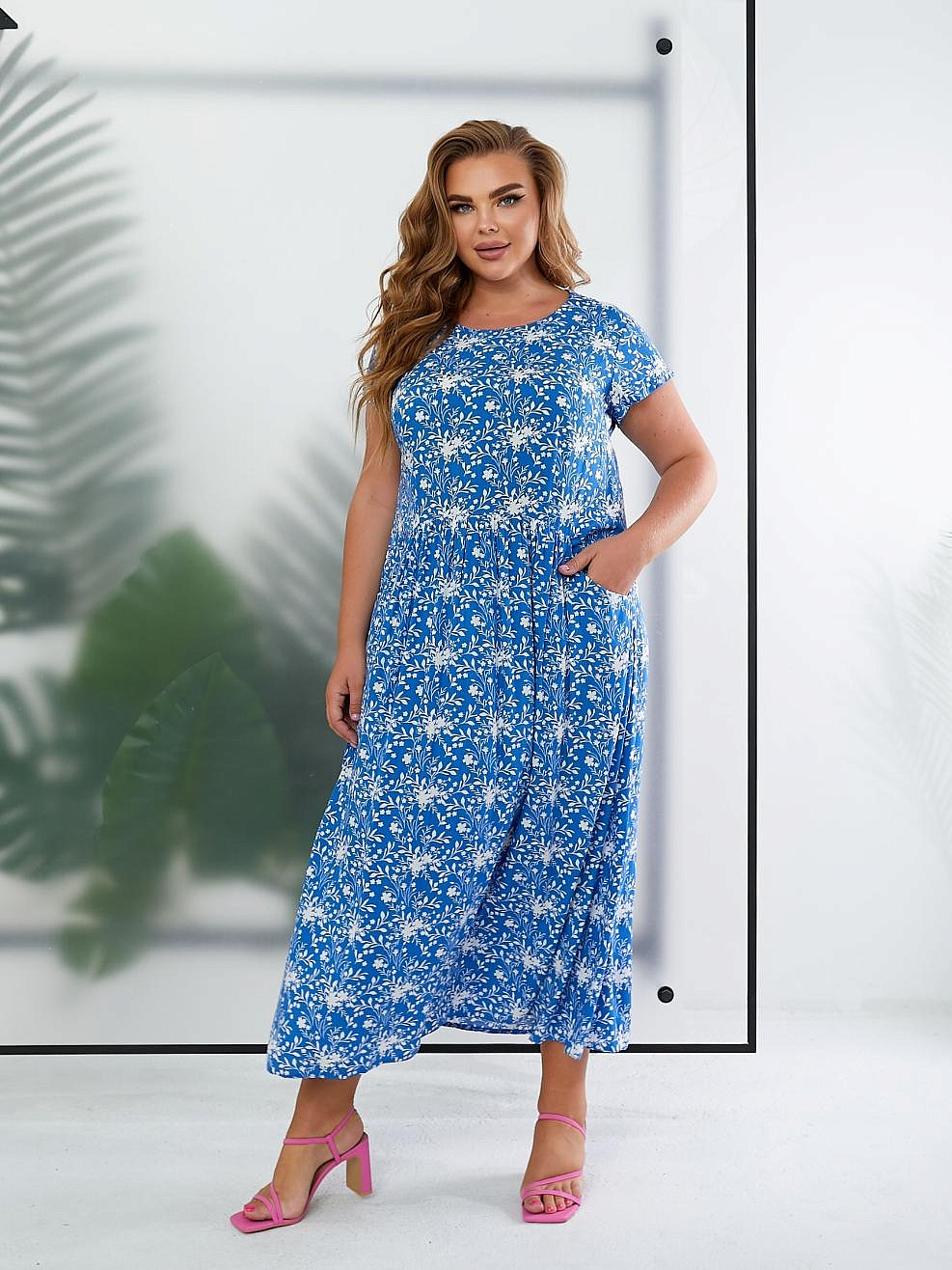 Женское летнее платье из штапеля с карманами