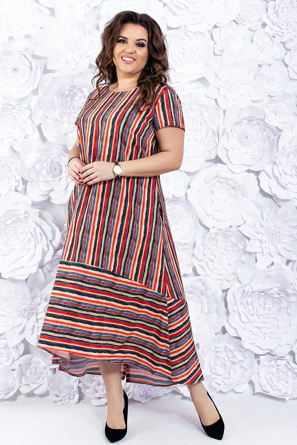 Летнее свободное платье в полоску