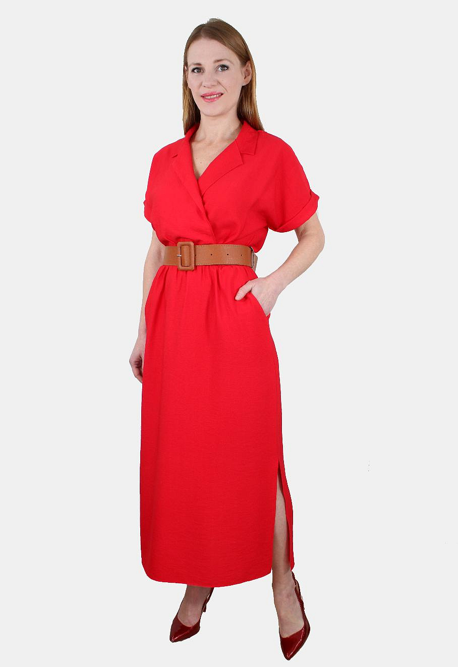 Платье прямое с воротником и поясом
