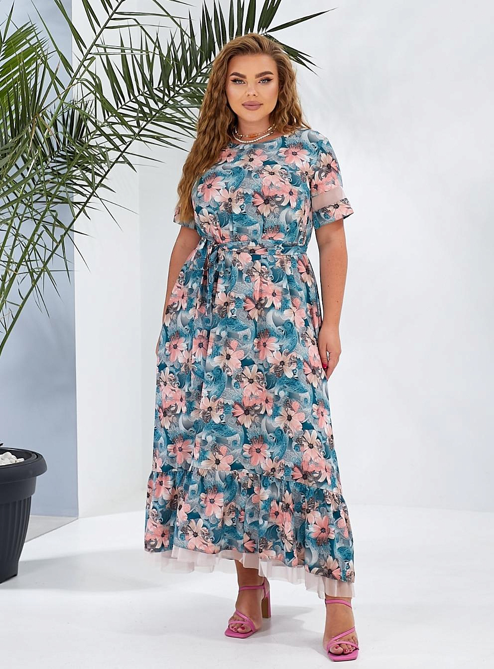 Женское платье длинное с воланом по низу 