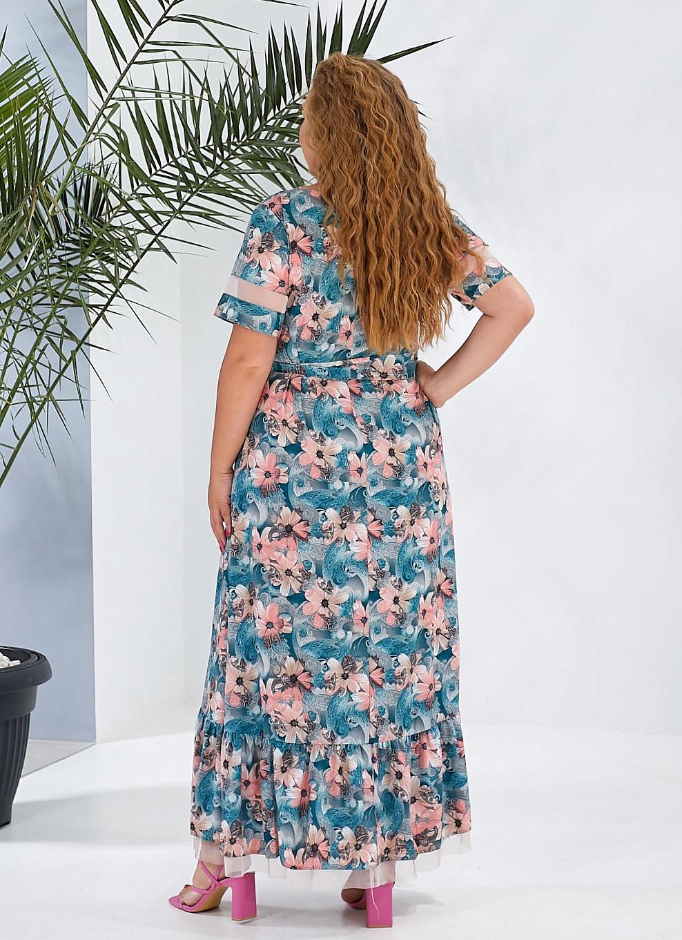 Женское платье длинное с воланом по низу 