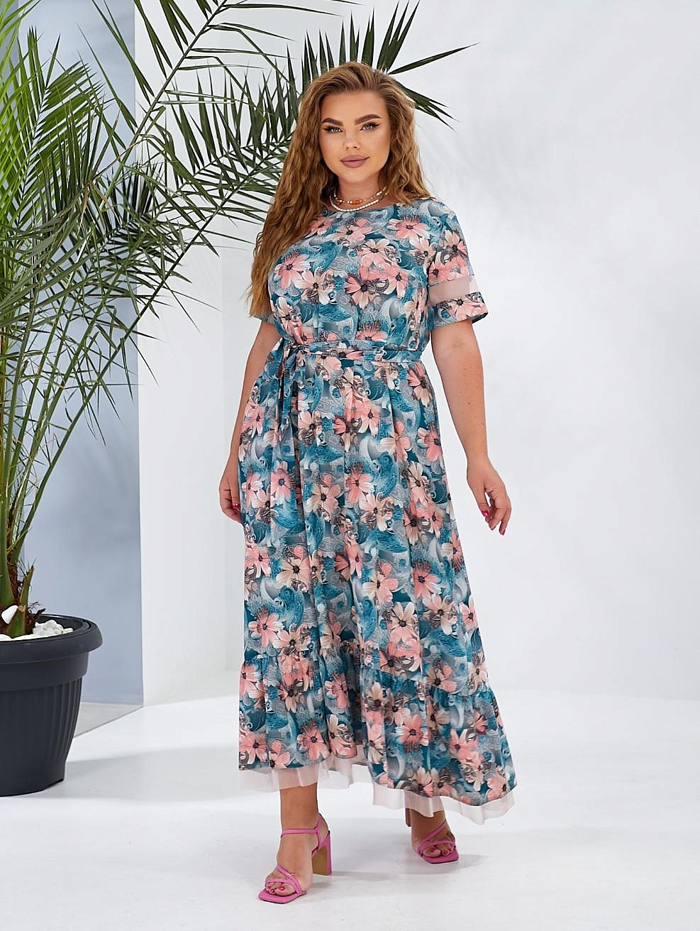 Женское платье длинное с воланом по низу 