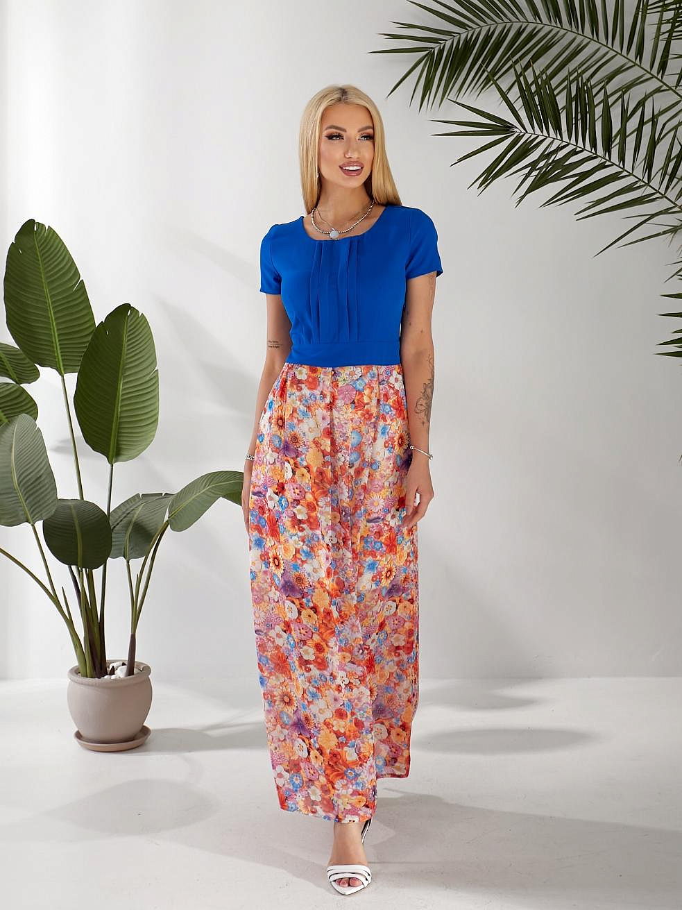 Женское платье комбинированное с шифоном