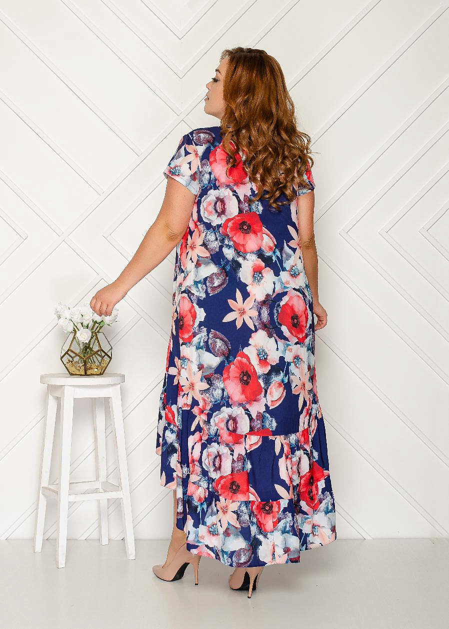 Платье асимметричное с принтом орхидеи