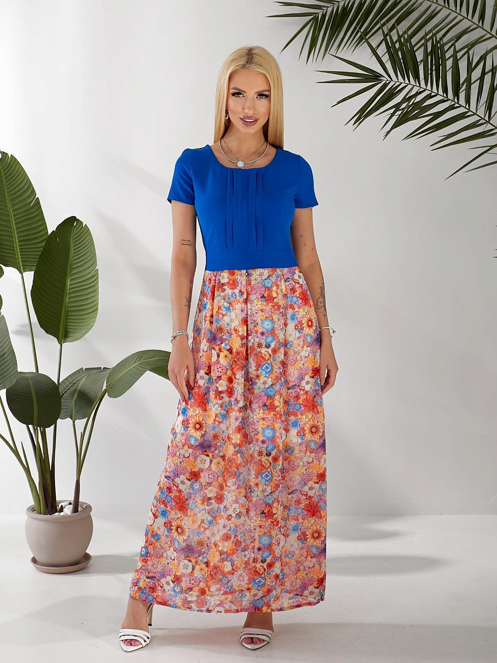 Женское платье комбинированное с шифоном