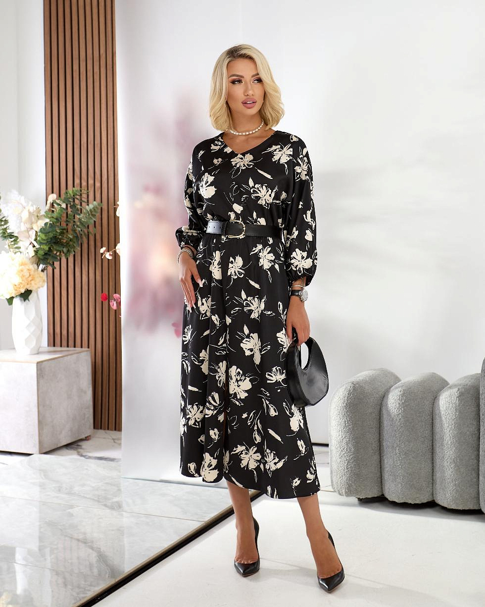 Женское платье миди шелковое в цветах