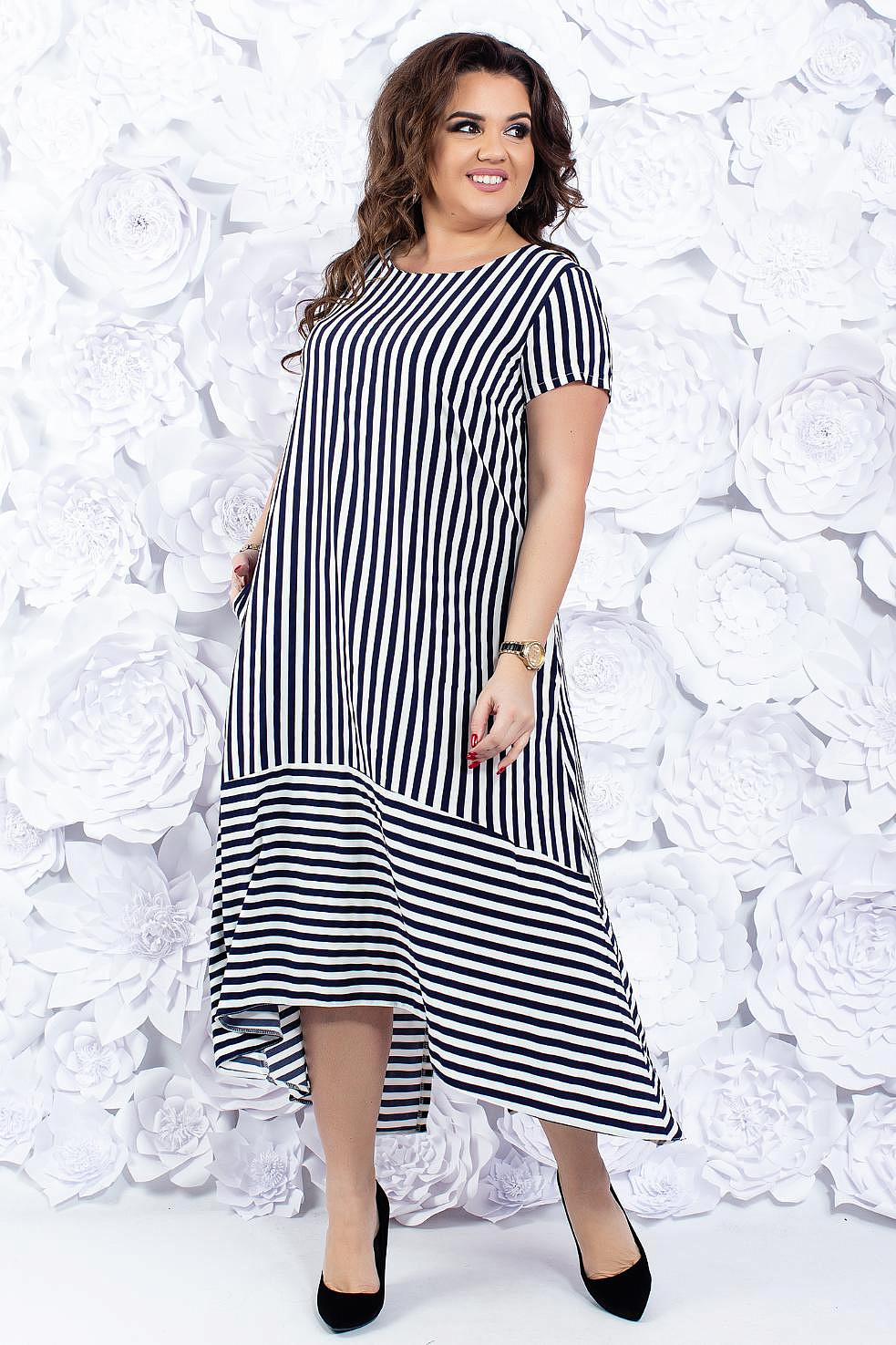 Летнее свободное платье в полоску