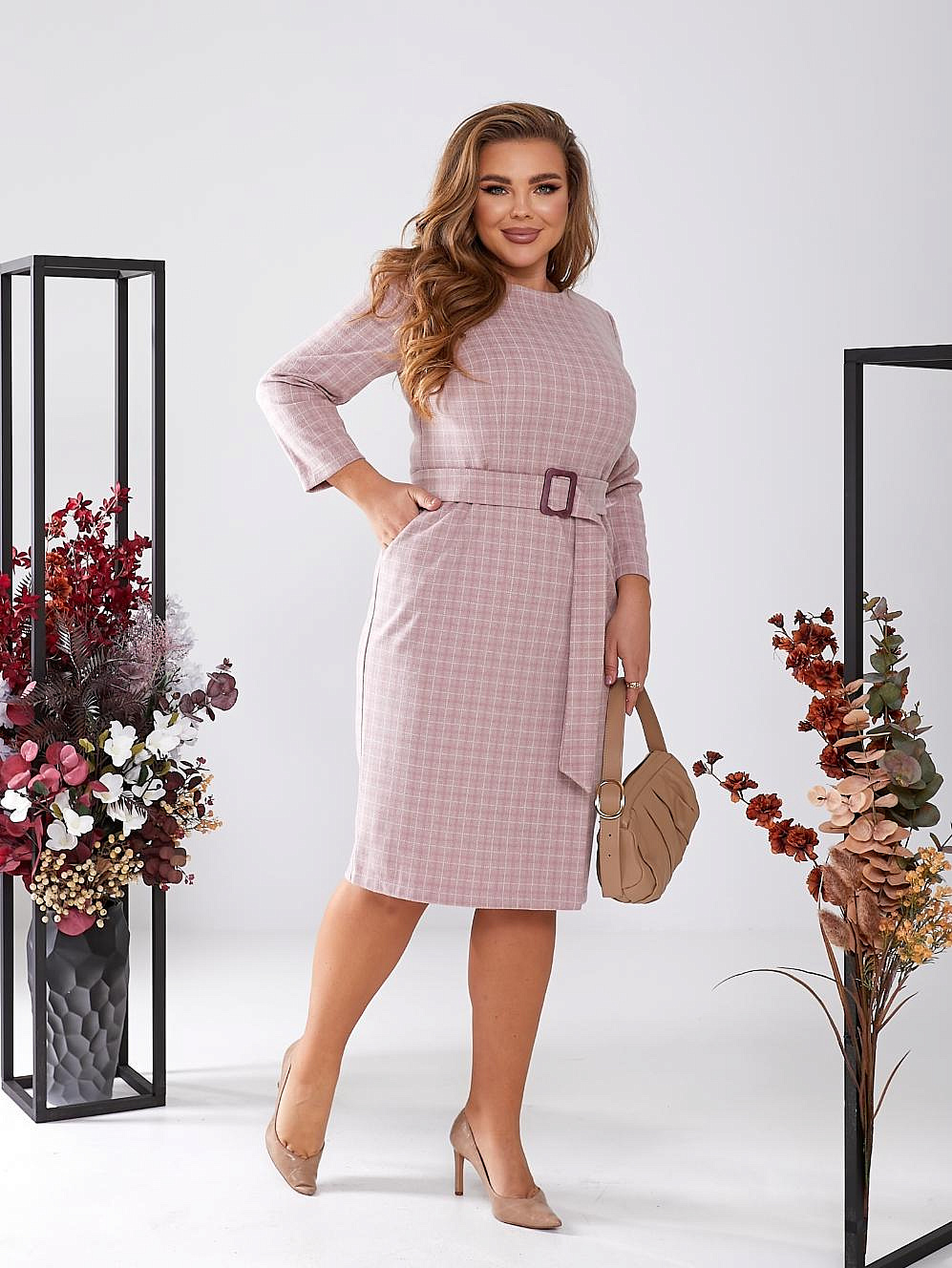 Женское платье теплое в клетку