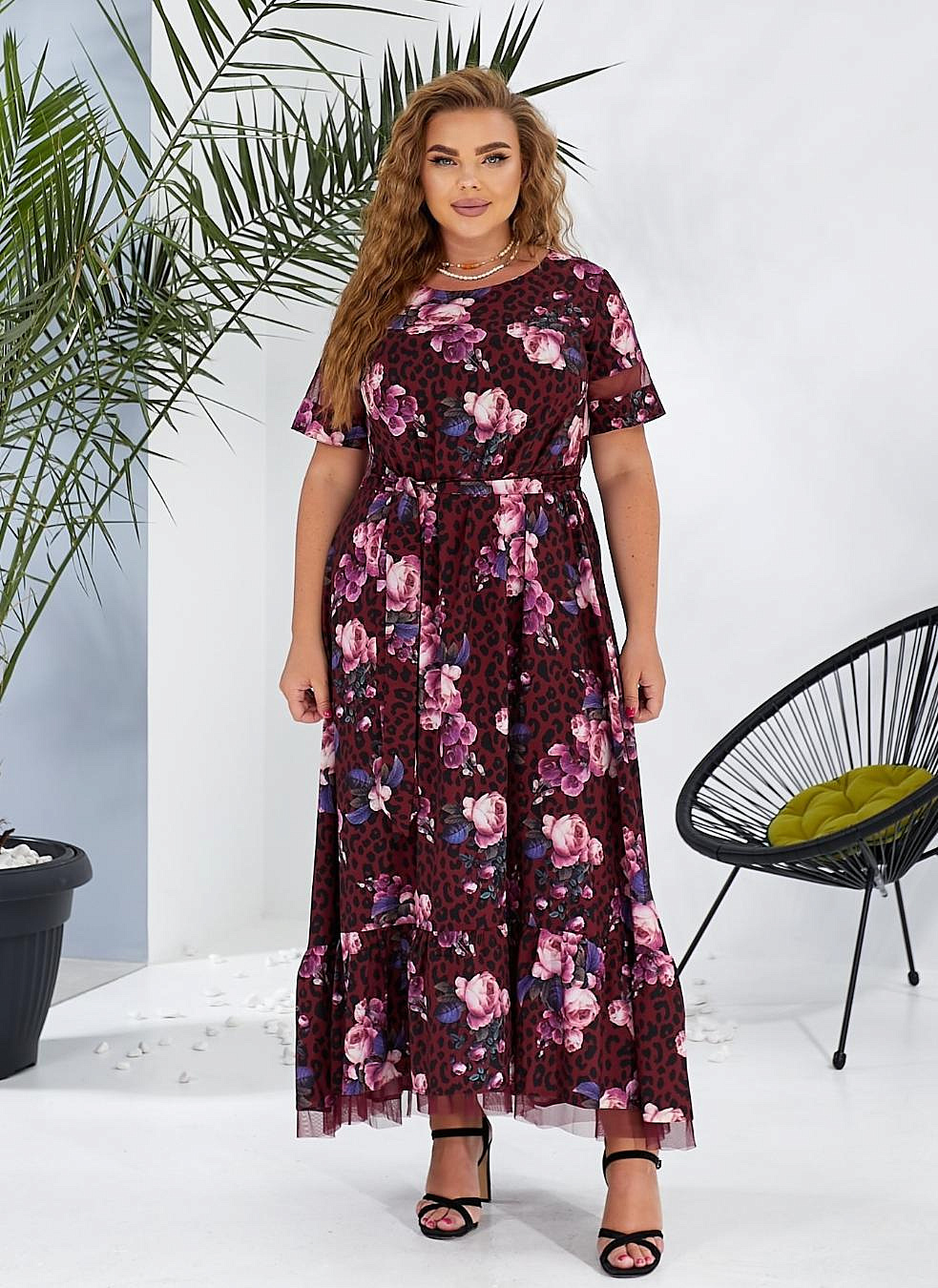 Женское платье длинное с воланом по низу 