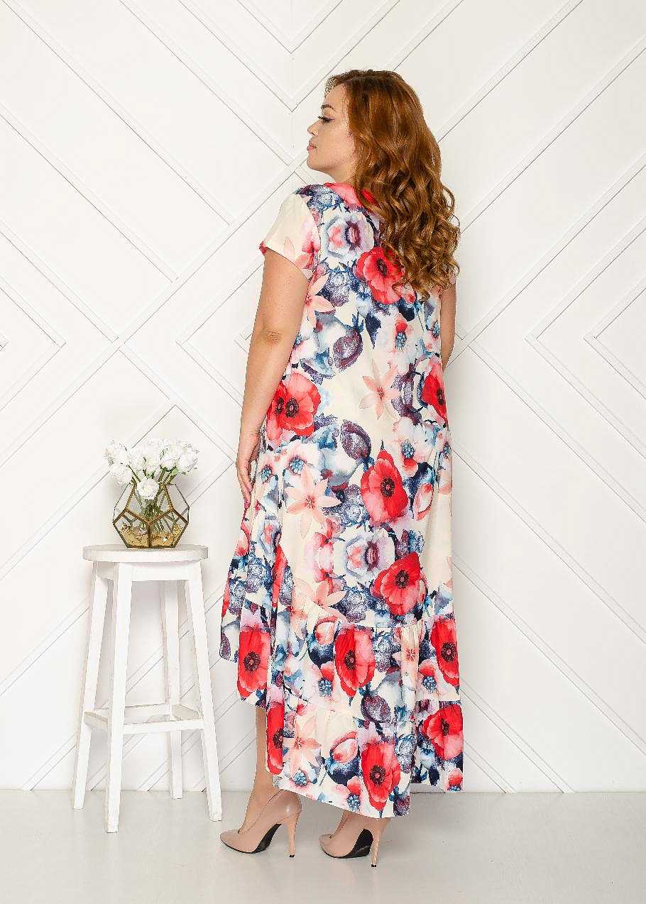 Платье асимметричное с принтом орхидеи