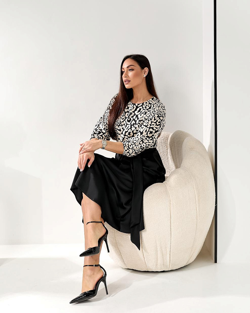 Женское платье комбинированное шелк