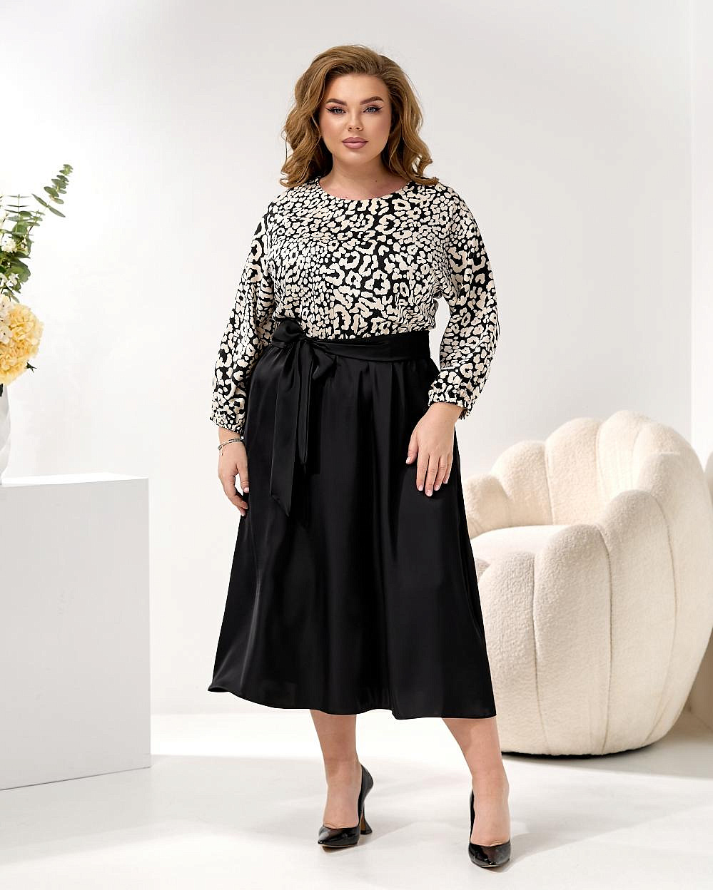 Женское платье шелковое комбинированное