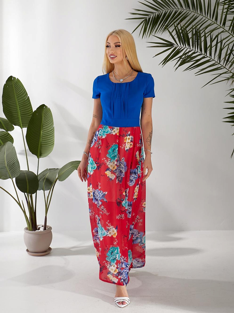 Женское платье комбинированное с шифоном