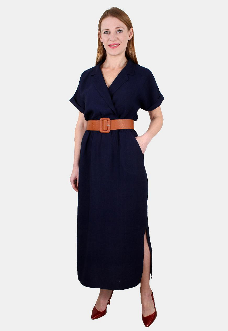 Платье прямое с воротником и поясом