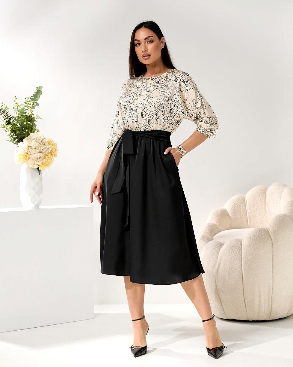 Женское платье комбинированное шелк