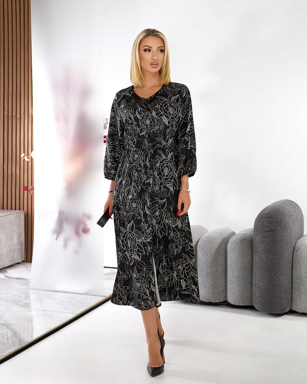 Женское платье миди шелковое в цветах