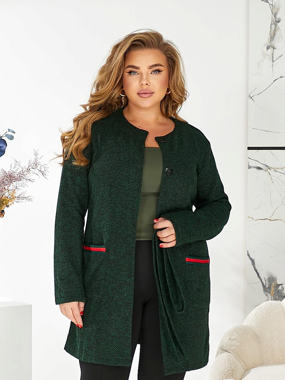 Женский кардиган из букле с тесьмой