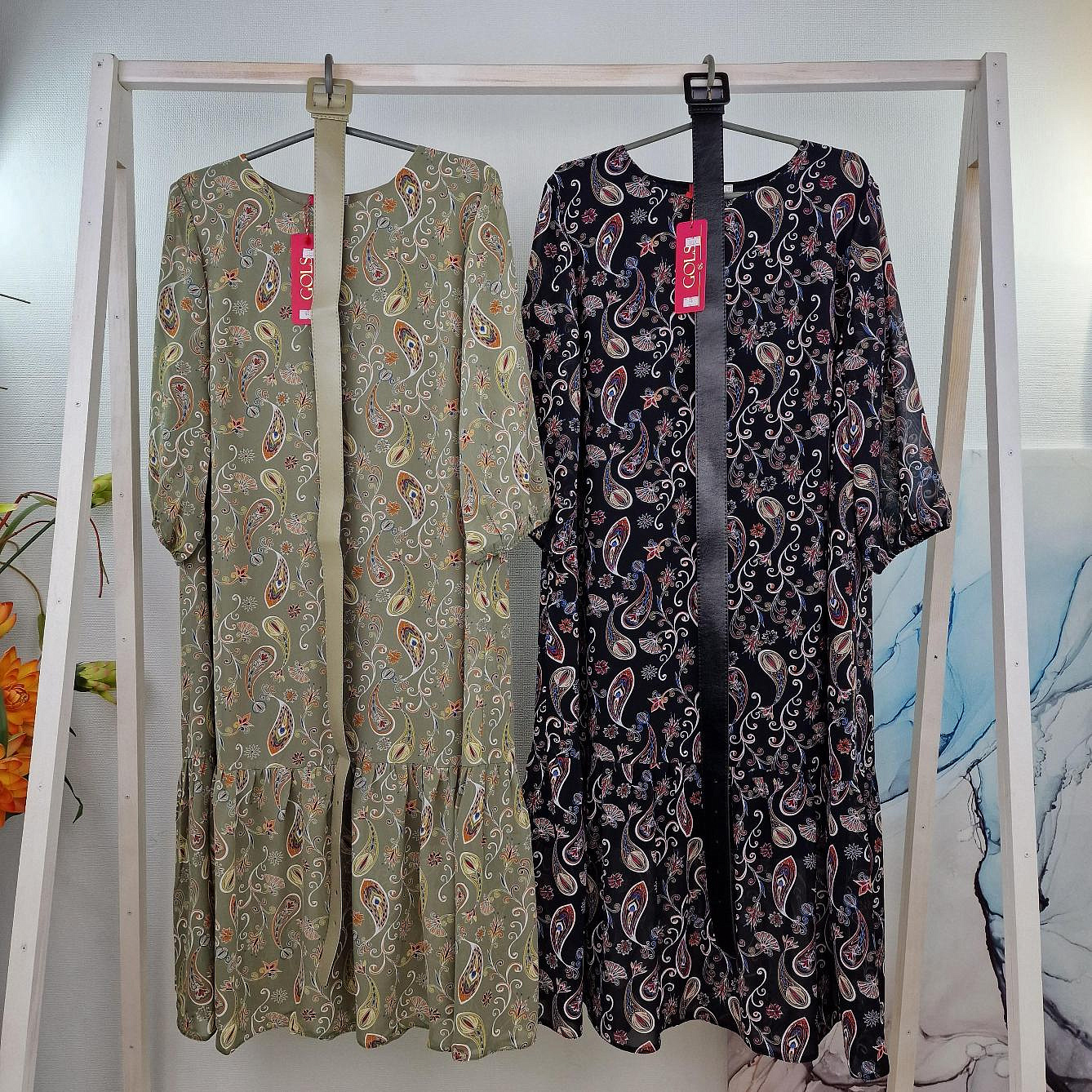 Шифоновое платье с ремнем