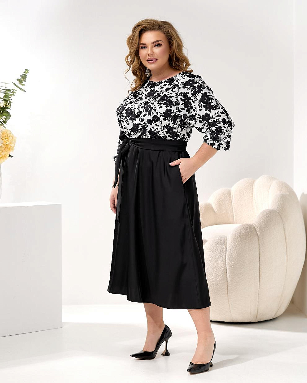 Женское платье шелковое комбинированное