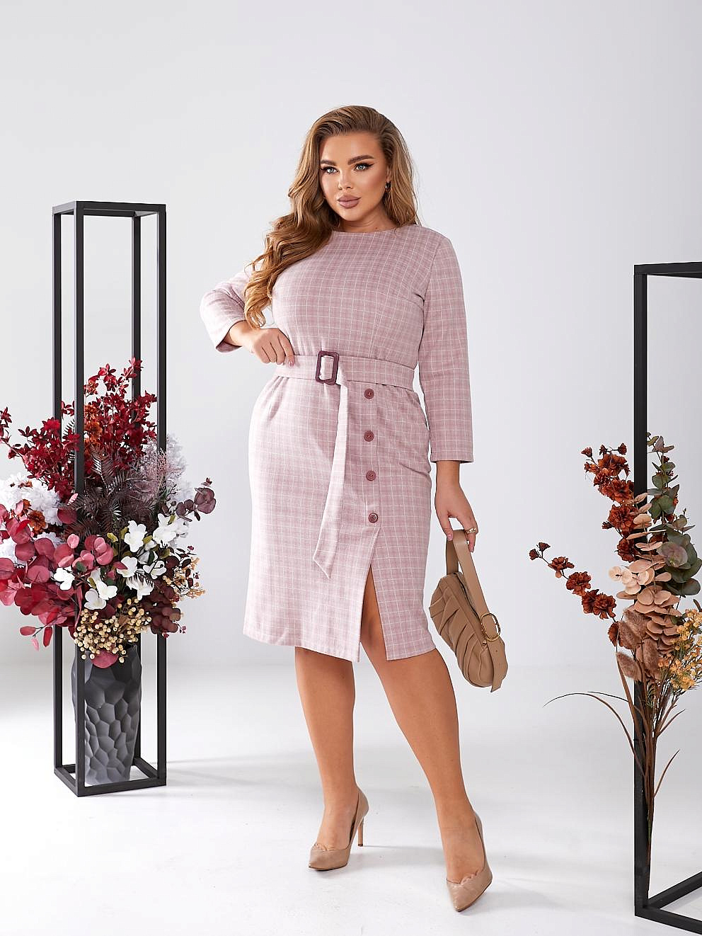 Женское платье теплое в клетку