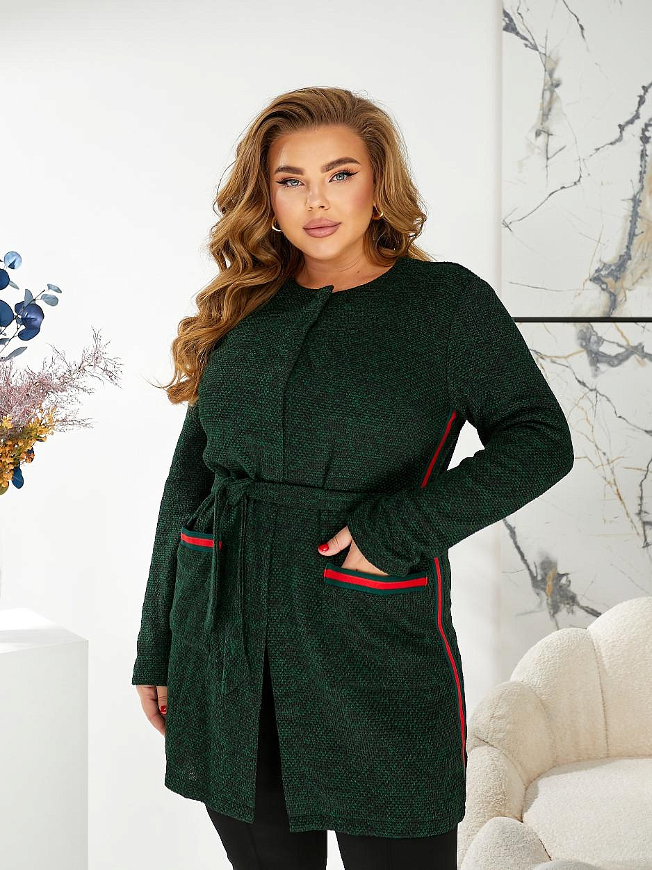 Женский кардиган из букле с тесьмой