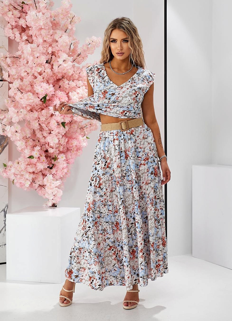 Трендовый костюм - топ с юбкой в цветочный принт