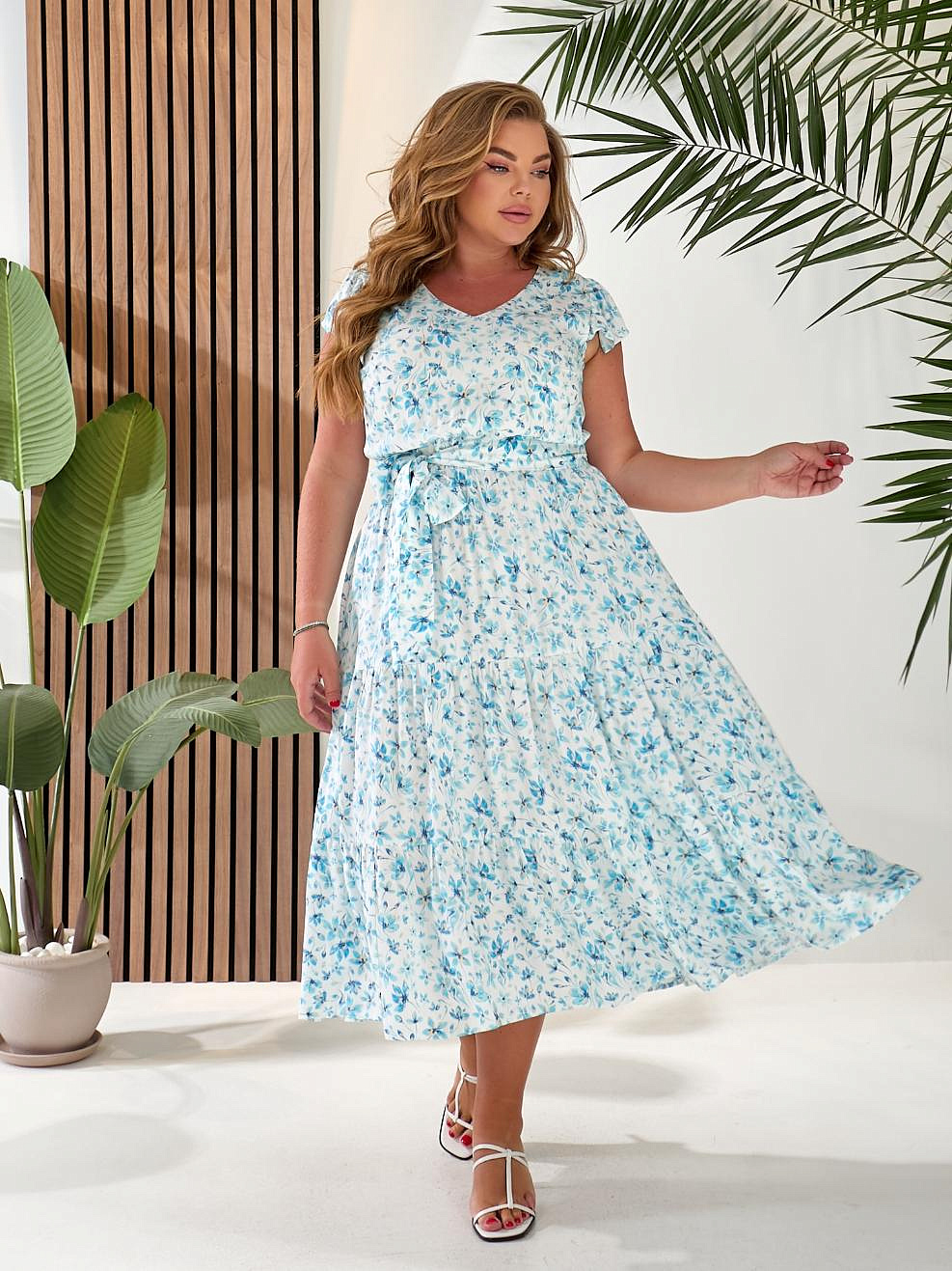 Женское штапельное платье с воланами