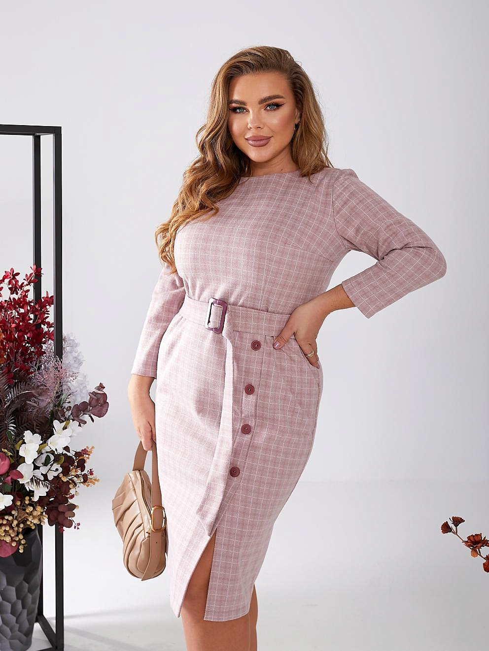 Женское платье теплое в клетку