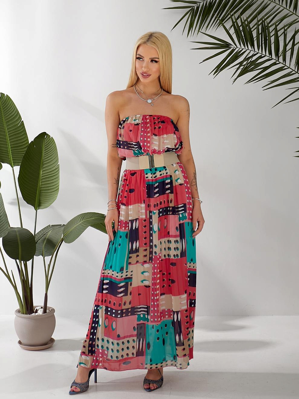 Женское платье длинное в пол плиссе