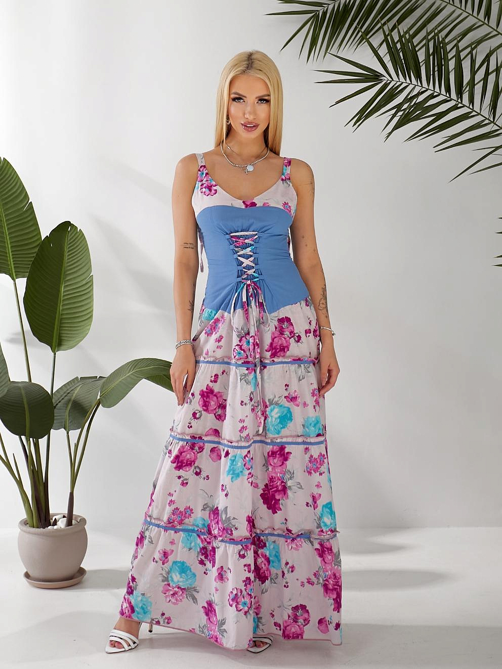 Сарафан летний длинный на шнуровке