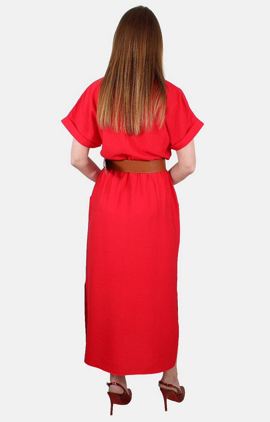 Платье прямое с воротником и поясом